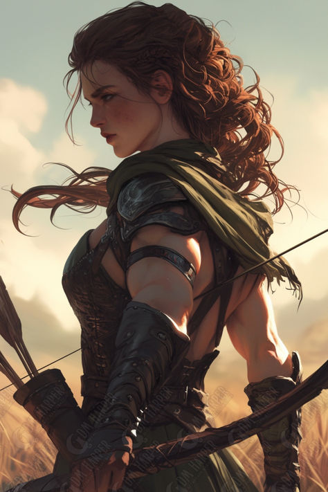 Female Human Ranger/Fighter Elf Bounty Hunter Female, Half Elf Ranger Female Hunter, Female Ranger Dnd, Female Archer Art, Dnd Human Woman, Dnd Female Fighter, Female Fighter Character Design, Ranger Rpg, Fighter Woman