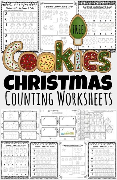 Free Printable Christmas Worksheets, Christmas Busy Book, Prek Christmas, Christmas Printable Activities, December Math, Counting Worksheets For Kindergarten, Free Math Printables, Christmas Math Worksheets, Christmas Math Activities