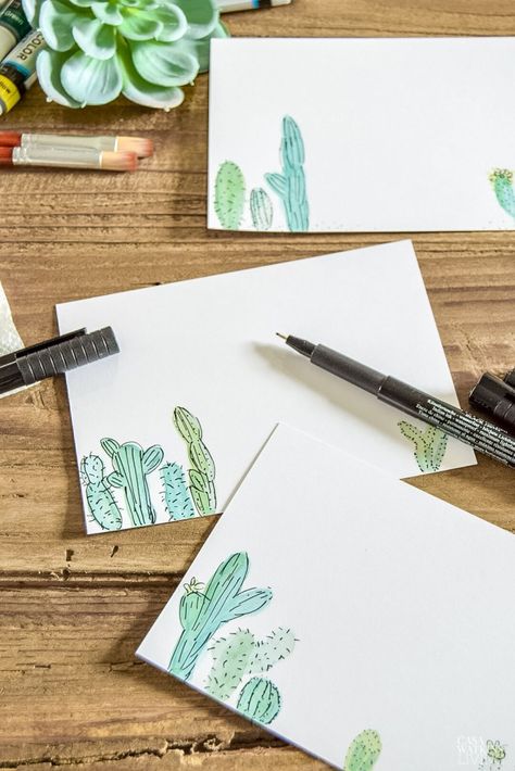 DIY Watercolor Cactus Notecards - Casa Watkins Living Diy Notecards, Diy Stationery Set, Watercolor Stationary, Watercolor Notecards, Diy Watercolor Cards, Diy Note Cards, Diy Postcard, Easy Diy Paint, Diy Stationary