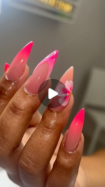 XxClusive Nails (Marissa) on Instagram Hot Pink Almond Nails, Pink And Orange Nail Designs, Ombre Nails Almond, Orange Pink Nails, Hot Pink Nail Designs, Almond Nails Pink, Almond Nail Designs, Almond Acrylic Nails Designs, Nails Toes