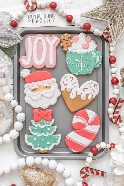 Whimsical Christmas Cookies Decorated, Cookie Charcuterie Board Christmas, Purple Christmas Cookies, Christmas Mug Sugar Cookies, Girly Christmas Cookies, Personalized Christmas Cookies Decorated, Fancy Sugar Cookies Royal Icing, Pastel Christmas Cookies Decorated, Christmas Cookie Class Ideas