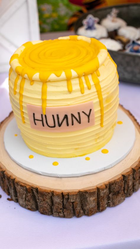 Hunny Pot Cake, Pooh Hunny Pot, Hunny Pot, Pot Cake, Pooh Cake, Baby First Birthday Themes, Pot Cakes, Winnie The Pooh Cake, Winnie The Pooh Themes