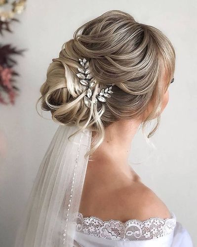 Bridal Hair With Low Veil, Veil Ideas Hair Up, Veil Updo Hairstyles Brides, Romantic Hair Updo Wedding, Wedding Bun With Veil Under, Elegant Wedding Updos For Long Hair With Veil, Wedding Updo Hair Piece, Wedding Hair With Hair Piece And Veil, Wedding Bun And Veil