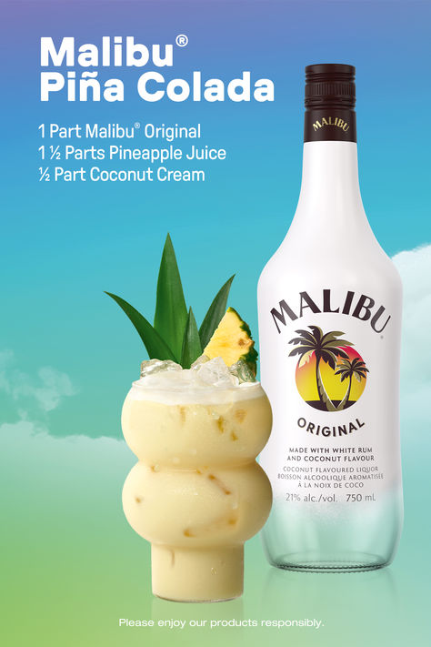 You’re sweet, refreshing, and everyone’s classic favorite. Just like a Piña Colada, you bring sunshine and happiness wherever you go. Malibu Pina Colada, Cream Of Coconut, Pina Colada Recipe, Beach Cocktails, Mixed Drinks Alcohol, Yummy Alcoholic Drinks, Ice Milk, Alcohol Recipes, Pineapple Juice