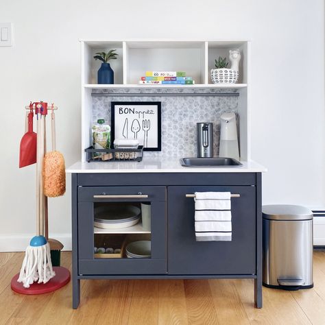 About – Life In Mom Jeans Ikea Play Kitchen Water Pump, Montessori Kitchen Station With Mini Fridge, Ikea Functional Play Kitchen, Functional Kids Kitchen, Montessori Kitchen Station, Montessori Snack Station, Kids Kitchen Makeover, Ikea Kitchen Makeover, Diy Ikea Kitchen