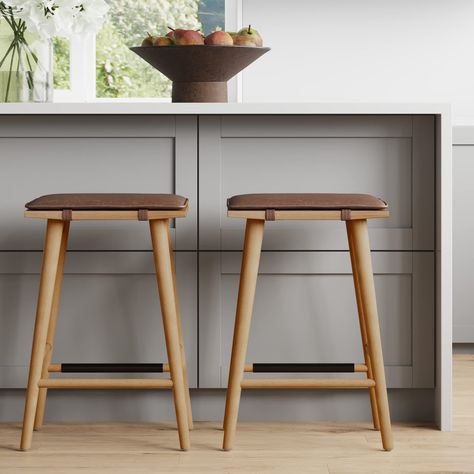 Nathan James, Island Stools, Counter Stools Backless, Backless Stools, Stools For Kitchen Island, Backless Bar Stools, Mid Century Kitchen, Counter Height Bar, Wood Bar Stools