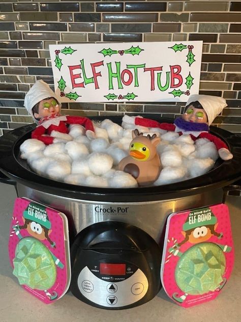 Elf On The Shelf Ideas From Dollar Tree, Elf On The Shelf Ideas After School, Elf On The Shelf Ideas Funny Kids, Hot Tub Elf On The Shelf, Elf On The Shelf Alien Abduction, Elf On A Shelf Ideas 2 Elves, Elf On Shelf Ideas For 3 Elves, Easy Elf In The Shelf Ideas Kids, Elf On Shelf Cotton Candy