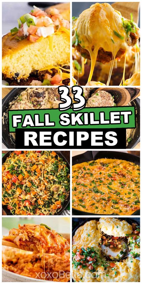 Skillet recipes for fall and winter Fall Skillet Recipes, Fall One Skillet Meals, Recipes To Make In Cast Iron Skillet, Fall Skillet Meals, 1 Skillet Meals, Skillet Recipes Dinner, Easy Skillet Recipes, Christmas Main Course Recipes, Iron Meals