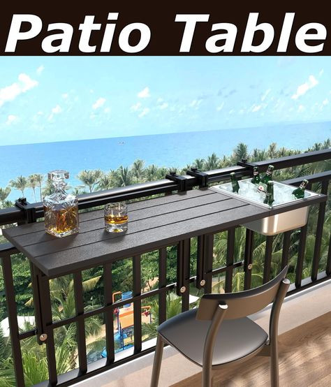 GDLF Upgraded Balcony Table Outdoor Patio Bar Table with Durable Composite Tabletop Aluminum Alloy Frame Hanging Folding Adjustable with Removable Ice Bucket, Easy Assembly (10Mins),43.5" L Balcony Table, Balcony Bar, Bar Exterior, Outdoor Patio Bar, Patio Bar Table, Bar Patio, Outdoor Bar Table, Table Outdoor, Balcony Furniture