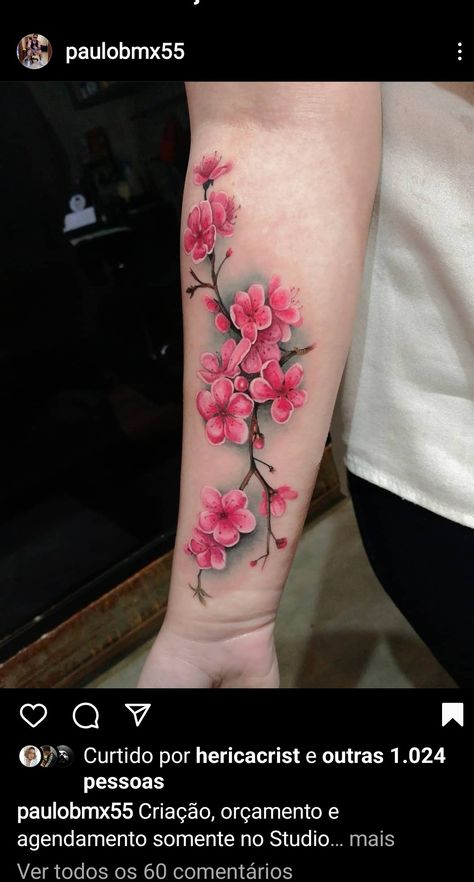 Sakura Design Tattoo, Color Cherry Blossom Tattoo, Sakura Tattoo Design, Cherry Blossom Tattoo Sleeve, Apple Blossom Tattoos, Vietnamese Tattoo, Stargazer Lily Tattoo, First Tattoo Ideas, Sakura Tattoo