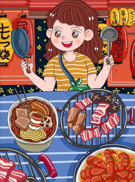 original cartoon summer carnival izakaya barbecue food stall children illustration Barbecue Food, Cartoon Summer, Summer Carnival, Quirky Illustration, Children Book Illustration, Food Stall, Illustration Food, Barbecue Recipes, Festival Posters