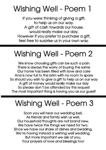 politely asking for money instead of gifts- Wedding Wishing Well Poems, Wedding Invitations Wording, Wedding Gift Poem, Wedding Card Messages, Wedding Gift Money, Baby Shower Wishes, Wedding Ceremony Ideas, Wedding Poems, Honeymoon Fund