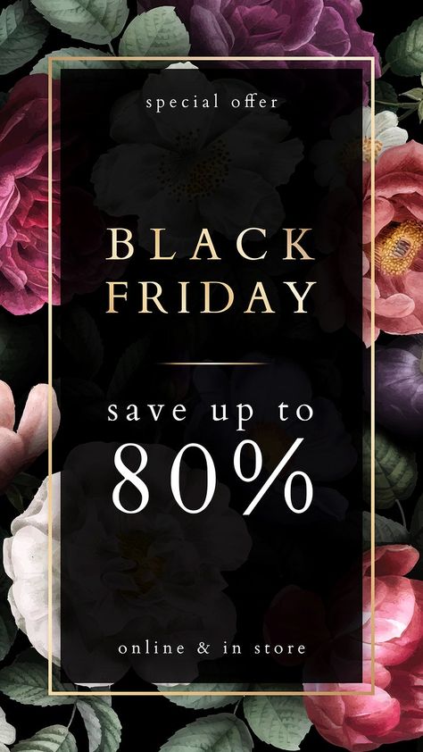 Floral  mobile phone wallpaper vector | premium image by rawpixel.com / Aew Black Friday Wallpaper, Watercolor Pattern Background, Floral Mobile, Nice Poster, Open Source Fonts, Business Ads, Black Friday Poster, Garden Background, Black Friday Design