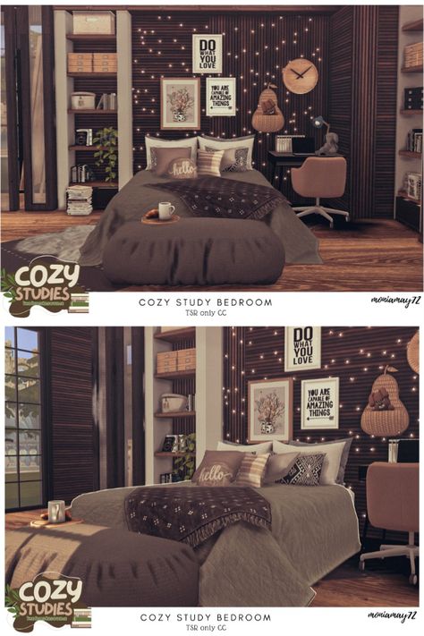 The Sims 4 University Housing bedroom interior Cozy Studies Collab. Back to school. Download at @thesimsresource #ShowUsYourBuilds #thesims4 #Sims4 #sims4game #ts4house #ts4build #ts4builds #ts4nocc #ts4mm #simsbuilds #ts4 #sims4housebuild #sims4house #sims4home #sims5 #sims4build #simshousedesign #thesims4housebuild . Download here: https://www.thesimsresource.com/downloads/1713063 Sims 4 University Housing, Bedroom Interior Cozy, Sims 4 University, Cozy Fall Living Room, Cozy Study, University Housing, Sims 4 Tsr, Sims 4 Bedroom, Cosy House