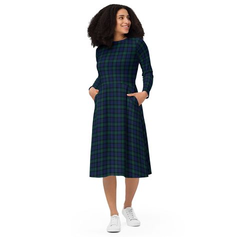 BLACK WATCH DRESS - Blackwatch Dress - Tartan Plaid Dress - Blue And Green Plaid Dress - Check Dress - Checkered Dress - Christmas Day Dress Tartan Plaid Dress, Green Plaid Dress, Blue Plaid Dress, Beautiful Silhouette, Checkered Dress, Tartan Dress, Check Dress, Elastane Fabric, Naturally Beautiful