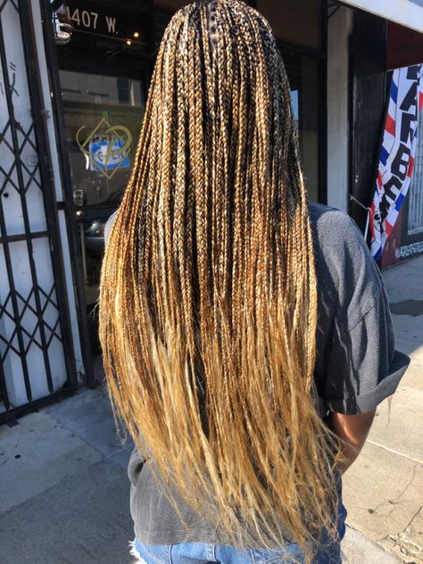 Small Bohemian Knotless Braids Blonde, Blonde Ombré Box Braids, Knotless Braids Loose Ends, Caramel Knotless Braids, Light Knotless Braids, Honey Blonde Mix Knotless Braids, Knotless Braids With Loose Ends, Caramel Box Braids, Knotless Braids Highlights