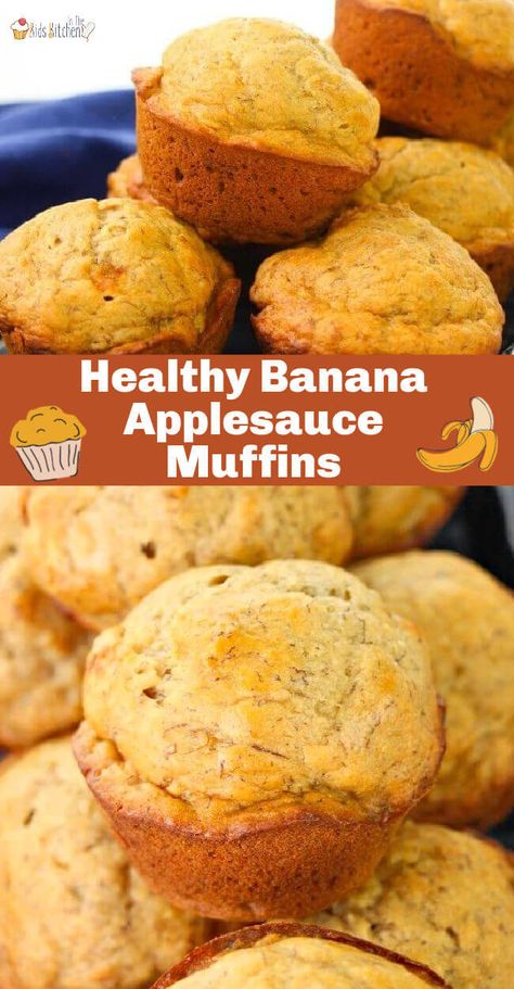 Start the day with these healthy banana applesauce muffins! They're gluten-free and contain no refined sugar! Banana Muffins Made With Applesauce, No Sugar Added Banana Muffins, No Sugar Muffins For Baby, Easy Healthy Muffins Clean Eating, Gluten Free Fruit Muffins, Healthy Banana Applesauce Muffins, Toddler Applesauce Muffins, Healthy Desserts With Applesauce, Apple Sauce Muffins For Baby