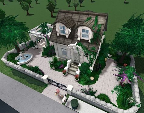 Bloxburg Cottage House Ideas One Story, Bloxburg One Story House Ideas, Bloxburg House Ideas One Story, Roblox Cottage, House With Big Garden, Realistic Bloxburg House Exterior, Cottage Core Bloxburg House, Bloxburg Inspiration, Bloxburg Cottage