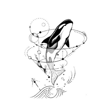 Whale Design Tattoo, Dainty Orca Tattoo, Tattoo Ideas Orca, Tiny Orca Tattoo, Geometric Whale Tattoo, Floral Orca Tattoo, Orca Whales Tattoo, Orca Art Drawing, Orca Whale Tattoo Design