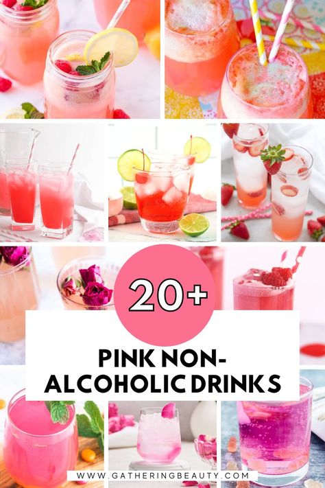 Fancy Non Alcoholic Drinks Parties, Pink Virgin Drinks, Sweet 16 Punch Ideas, Sweet 16 Mocktails Non Alcoholic Drinks, Birthday Punch Non Alcoholic, Bulk Drinks For Party Non Alcoholic, Pink Bubbly Drink, Barbie Drink Mocktail, Pink Panther Mocktail