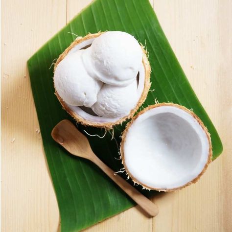 Tender Coconut Ice Cream Coconut Ice Cream Recipe Homemade, Easy Coconut Ice Cream Recipe, Home Made Coconut Ice Cream, Coconut Ice Cream Aesthetic, Thai Coconut Ice Cream Recipe, Tender Coconut Ice Cream, Thai Coconut Ice Cream, Ice Cream Coconut, Coconut Ice Cream Recipe