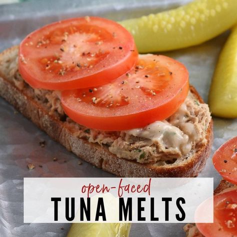 This Open Faced Tuna Melt recipe is super easy to make and can be oven baked or broiled for the perfect sandwich. With only a few ingredients, it's also a convenient hearty lunch. Open Faced Tuna Melt, Tuna Melt Sandwich, Tuna Melt Recipe, Melt Recipe, Tuna Melt, Hearty Lunch, Classic Sandwich, Tuna Melts, Toasted Bread