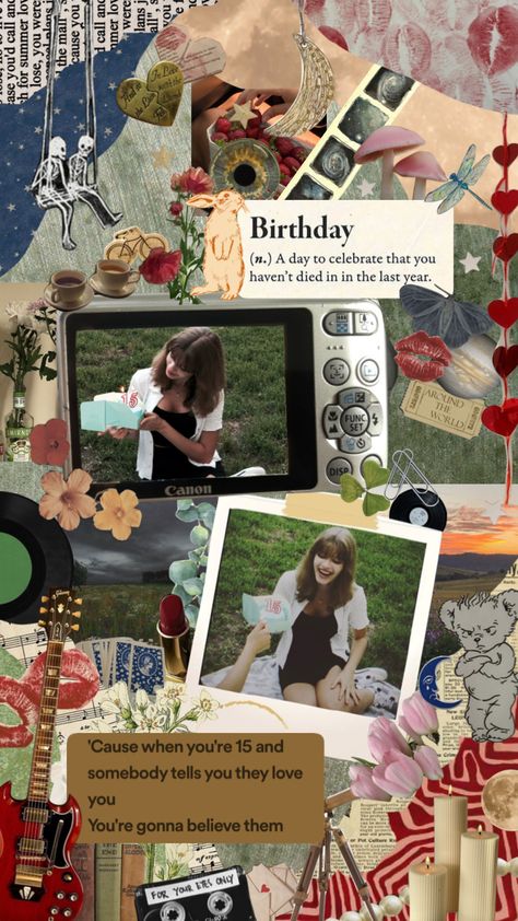 my bday lol #myfirstshuffle #green #collage #vintage #love #aesthetic Birthday Moodboard Aesthetic, About Me Collage Aesthetic, Collage Art Photos, Bday Collage Ideas, Birthday Card Collage Ideas, Photo Collage Birthday Card, Collage Pics Ideas, Collage Birthday Cards, Magazine Photo Collage