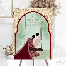 Google Lens Wedding Board Indian, Welcome Boards Wedding, Henna Backdrop, Unique Welcome Signs, Wedding Couple Illustration, Diy Wedding Welcome Sign, Card Reference, Couple Illustration Wedding, Wedding Welcome Board