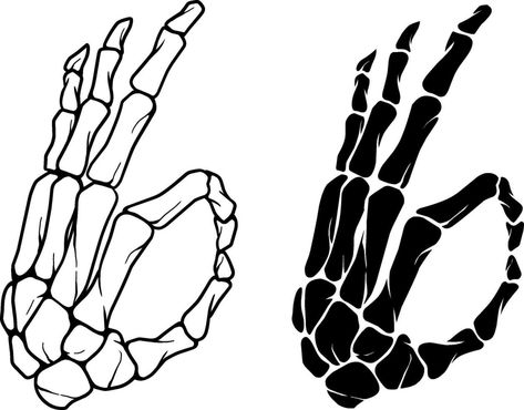 Simple Skeleton Hand Drawing, Skeleton Hand Art, Skeleton Hands Drawing, Ok Hand Sign, Drawn Skull, Skeleton Hand Tattoo, Hand Sign, Skull Illustration, Skeleton Hand