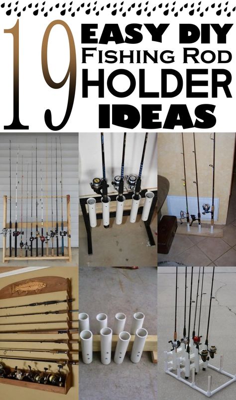 DIY Fishing Rod Holder Ideas 1 Fishing Pole Storage Diy, Fishing Decor Ideas, Fishing Pole Holder Diy, Pvc Fishing Rod Holder, Diy Fishing Gifts, Diy Fishing Pole, Diy Fishing Rod Holder, Fishing Pole Rack, Fishing Pole Storage