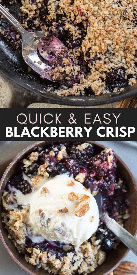 This easy Blackberry Crisp is loaded with berries and a sweet crunchy oatmeal pecan topping! This Blackberry Crisp is the perfect Summer dessert topped with ice cream!  #blackberry #summer Easy Blackberry Crisp, Crunchy Oatmeal, Easy Blackberry Cobbler, Blackberry Crisp, Blackberry Dessert, Pecan Topping, Blueberry Crisp, Blackberry Recipes, Easy Gluten Free Desserts