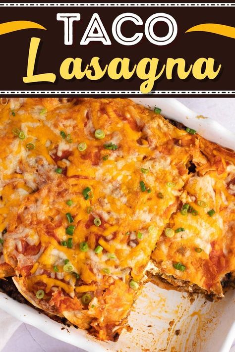 Spice up taco Tuesday with this incredible taco lasagna recipe! It has all of your favorite Mexican flavors layered into a delicious casserole. It can't be topped! Taco Lasagna With Tortillas, Mexican Taco Lasagna, Taco Lasagna Recipe, Taco Lasagna, Mexican Flavors, Mexican Night, Lasagne Recipes, Recipes Mexican, Yummy Dishes