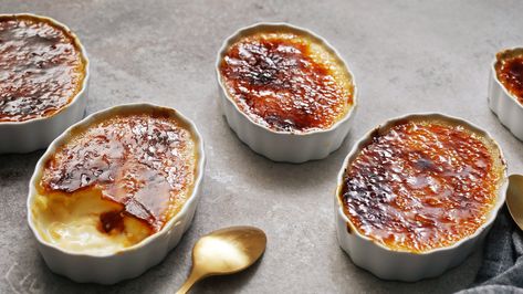 A splash of bourbon and a generous grating of fresh nutmeg transform this simple custard into a holiday sensation Make the custard in advance, but wait to caramelize the topping about 10 minutes before serving The sugar will not hold its signature crunch if subjected to much extra time in a humid refrigerator 5 Minute Ice Cream, French Dinner Party, Fancy Cooking, Ny Times Recipes, Good Protein, Easy Custard, Easy Eggnog, Bourbon Cream, French Dinner