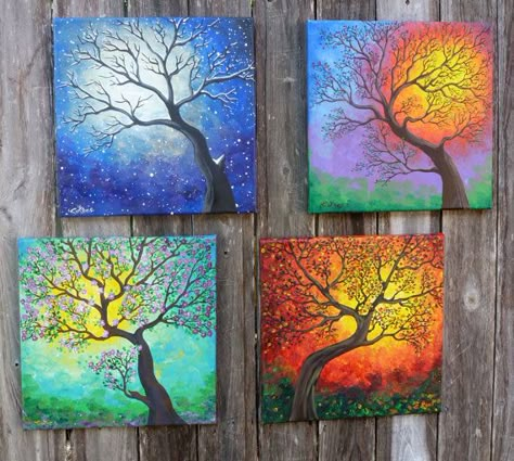 Related image 4 Season Painting Canvases, Four Seasons Painting Easy, 4 Season Tree Art, 4 Seasons Tree Painting, Four Seasons Painting Trees, Four Seasons Art, Wine Painting, Afrique Art, Seasons Art