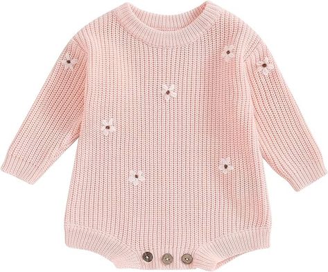 Amazon.com: KelaJuan Baby Boys Girls Sweater Rompers Flower Embroidery Crew Neck Long Sleeve Infant Outfits Baby Girl Fall Clothes (Light Pink, 3-6 Months): Clothing, Shoes & Jewelry Embroidery For Baby, Vintage Baby Girl Clothes, Casual Chiffon Dress, Sweater Romper, Winter Romper, Muslin Baby Blankets, Long Romper, Sweater Jumpsuit