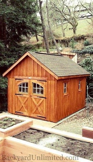 Shed Exterior, Board Batten Siding, Door Shed, Carriage House Doors, Rustic Shed, Cedar Stain, Ridge Vent, System Furniture, Board Batten