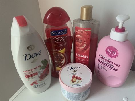 Pomegranate Shower Routine, Raspberry Shower Routine, How To Smell Like Pomegranate, Body Wash And Lotion Combo, Eos Pomegranate Raspberry Combo, Eos Pomegranate Lotion, Dove Pomegranate, Best Body Lotion For Glowing Skin, Pomegranate Scented Shower Routine