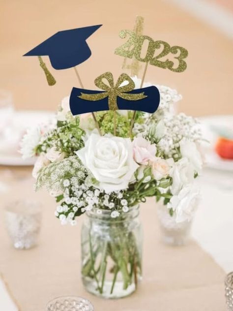 40 Insanely Fun High School Graduation Party Ideas High School Graduation Party Decorations Outdoor Centerpiece Ideas, Homemade Graduation Decorations, High School Graduation Party Ideas Decorations 2024, Grad Table Centerpieces, High School Graduation Party Ideas Diy, Neutral Graduation Party Decorations, High School Graduation Centerpiece Ideas, Graduation Party Ideas For Girls Senior, Grad Decoration Ideas High Schools