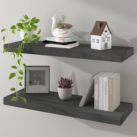 Amazon.com: Kultilanda Floating Shelves 24 Inch Wall Shelf Solid Wood Mounted Storage for Bedroom Living Room Set of 2, Rustic Brown Wall Shelves : Home & Kitchen Shelves Next To Tv, Storage For Bedroom, Floating Shelves Bedroom, Shelf Decor Living Room, Shelves Floating, Floating Plants, Brown Wall, Grey Wall, Wood Floating Shelves