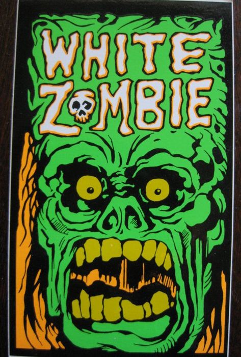 White zombie White Zombie Band, Rob Zombie Art, Zombie Artwork, Zombie Poster, Zombie Logo, Zombie Wallpaper, Rock Poster Art, White Zombie, Black Light Posters