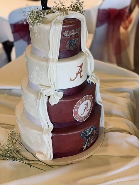 Alabama Wedding Cake, Alabama Grooms Cake, Alabama Cake, Alabama Cakes, Grooms Cake Tables, Marry Myself, Groomsman Cake, Crimson Wedding, Pride Wedding