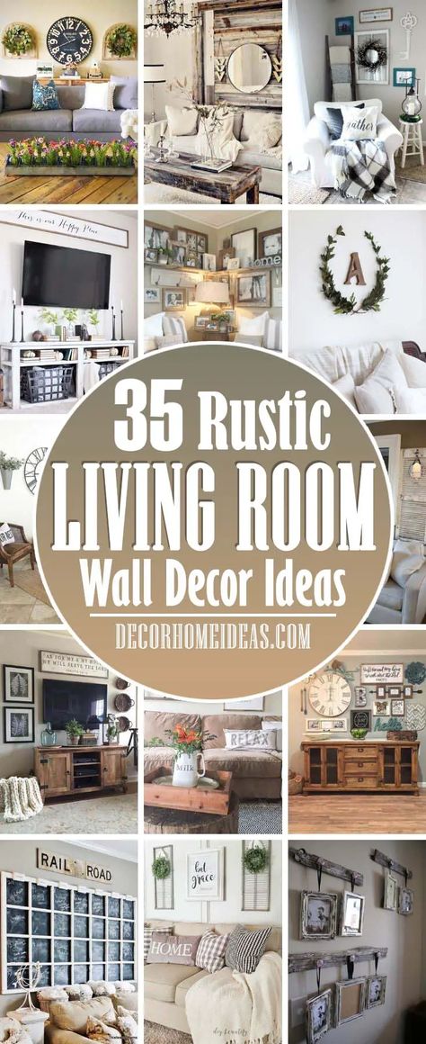 32 Beautiful Rustic Living Room Wall Decor Ideas | Decor Home Ideas Rustic Living Room Wall Decor, Farmhouse Wall Decor Living Room, Farmhouse Living Room Wall Decor, Rustic Style Decor, Living Room Wall Decor Ideas, Room Wall Decor Ideas, Farmhouse Living Room Decor Ideas, Modern Rustic Living Room, Rustic Farmhouse Living Room