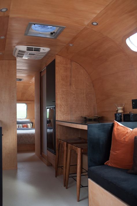 Airstream Motorhome, Airstream Remodel, Airstream Interior, Airstream Renovation, Kombi Home, Caravan Renovation, Caravan Interior, Solid Surface Countertops, Vintage Airstream