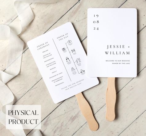 Wedding Fan Programs, Wedding Paddle Fans, Wedding Table Signage, Fan Programs, Modern Minimal Style, Order Of The Day Wedding, Programs Wedding, Table Number Place Cards, Wedding Fan