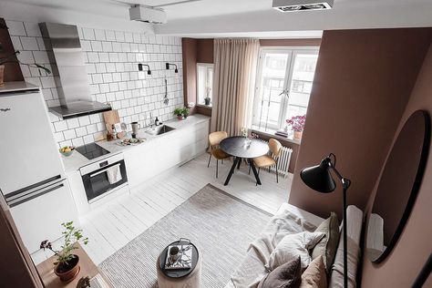 #studiolife #apartmentideas #apartmentdecorating #apartmentstudio #mhmp New York Studio Apartment, Yellow Dining Chairs, Tiny Studio Apartments, Bed Nook, Bedroom Nook, Townhouse Designs, Small Studio Apartment, Studio Apartments, White Floors