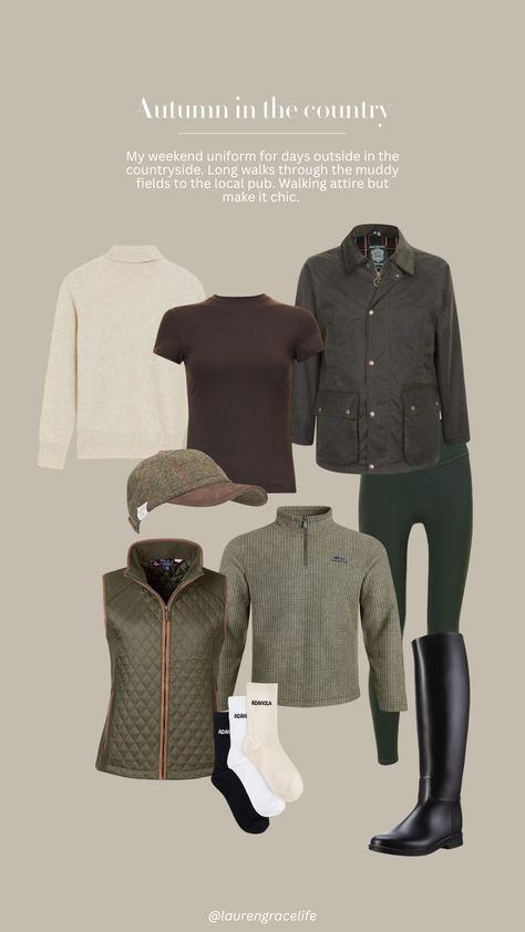 Country Uk Outfits, Country Walking Outfit, Uk Countryside Outfit, Autumn Countryside Outfit, Countryside Chic Outfit, British Countryside Style, Equestrian Outfit Ideas, English Countryside Aesthetic Fashion, Countryside Outfits Women