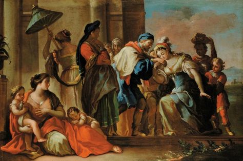 Francesco De Mura (Italian, 1696–1792), Biblical Scene. Oil on canvas, 67x99 cm. Sabine Women, Baroque Artworks, Baroque Sculpture, Nicolas Poussin, The Innocents, Western Artwork, Baroque Painting, Paul Rubens, Uffizi Gallery