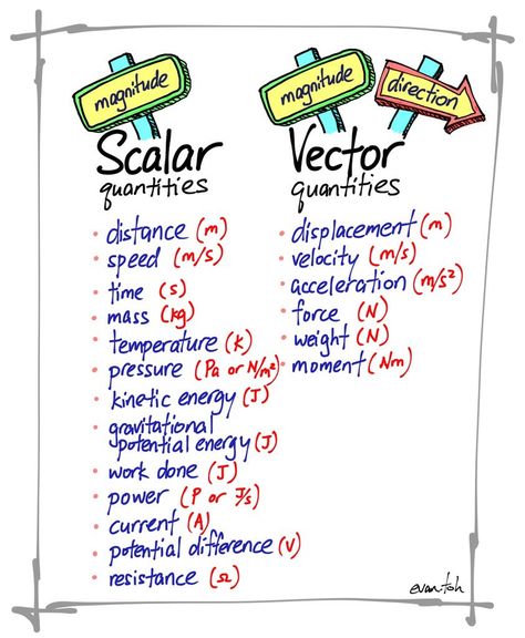 Scalar quantity is a quantity with magnitude. Vector quantity is a quantity with both magnitude and direction. Physical Quantities, Gcse Physics, Ap Physics, Chemistry Basics, Physics Lessons, Physics Concepts, Learn Physics, Physics Classroom, Basic Physics