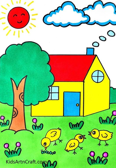 Easy House Tree Scenery Step by Step Drawing Check more at https://www.kidsartncraft.com/house-tree-step-by-step-drawing/ Tree Scenery, House Tree, Step Drawing, Step By Step Drawing, Tree House, Step By Step, Drawings, Quick Saves