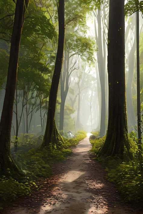 Embark on a magical journey as you follow the path through the enchanting forest at dusk. Tall trees stand tall, their branches reaching out like guardians of this serene pathway. Forest Pathway Painting, Path Through Forest, Forest At Dusk, Forest Path Drawing, Pathway Drawing, Forest Pathways, Forest Path Painting, Pathway Painting, Tree Pathway